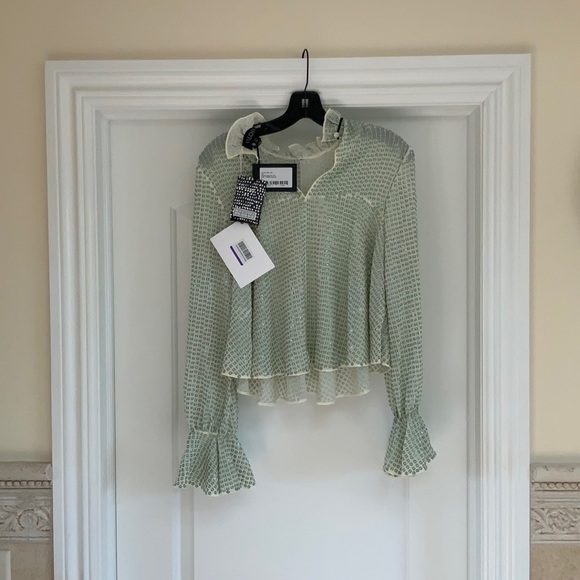 SALONI Tyler Top Tie Neck Striped Sequined Tulle Blouse - Picture 6 of 8